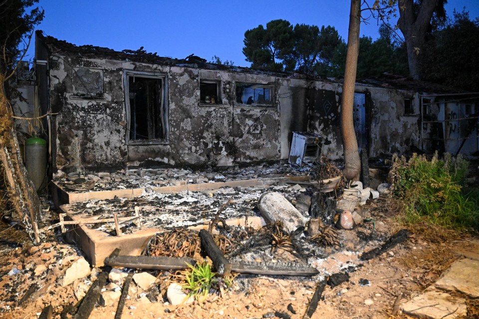 A completely torched house in the Kabbutz Be'eri where they found children bound and burnt