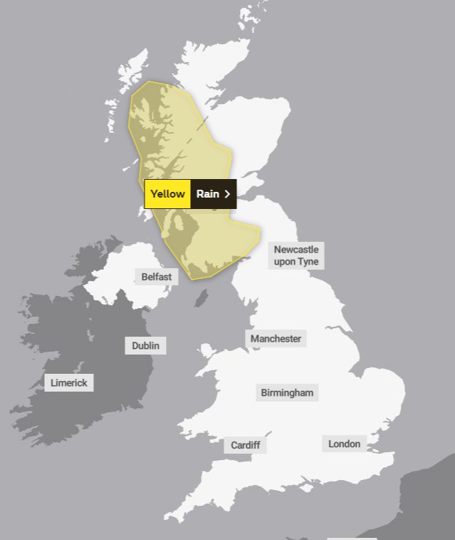 Yellow weather warnings are also in place on Thursday and Friday from 3pm until midnight