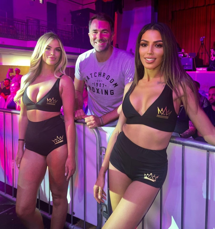 Carla, posing with Eddie Hearn and fellow ring girl Layla Shellby, runs her own promo agency called Finesse Ring Girls