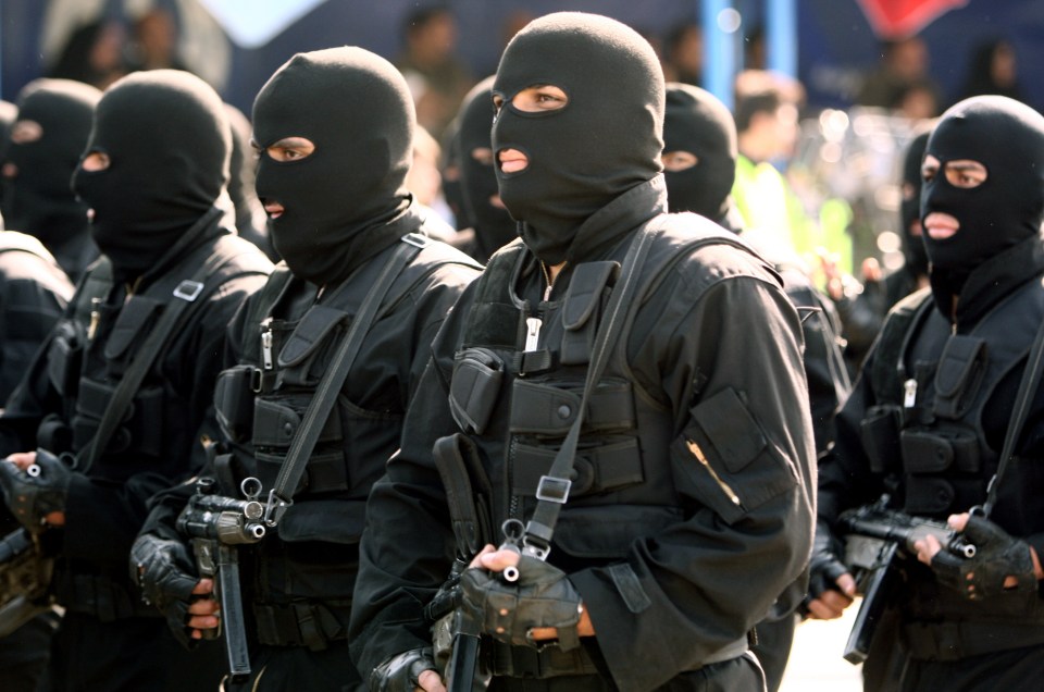 Masked Iranian special forces march during the Army Day parade in Tehran