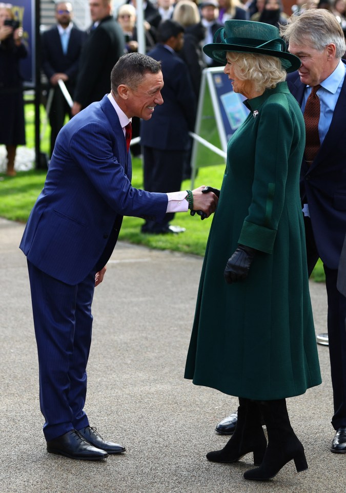 Camilla was greeted by Frankie Dettori on his final day of racing in Britain