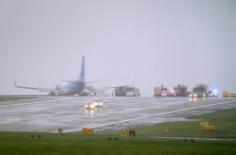 A TUI plane came off the runway at Leeds Bradford Airport while landing yesterday