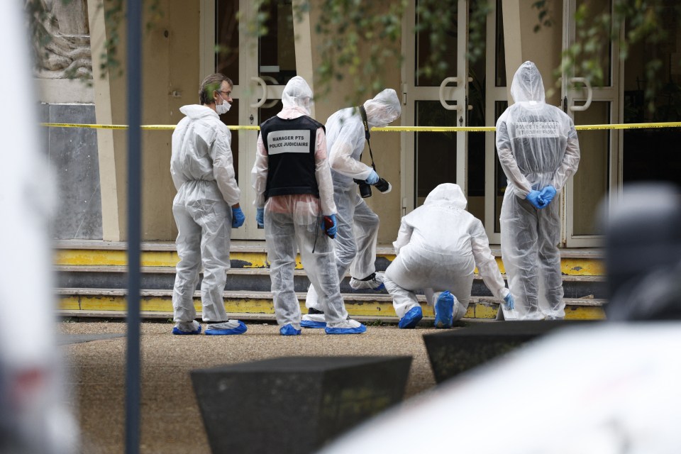 Forensic officers at the Gambetta high school in Arras following the horror knifing