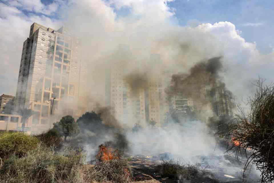 A shattered building in Ashkelon, southern Israel after being struck by a rocket launched from Gaza