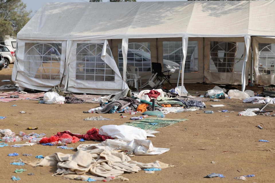 The abandoned site of the Supernova music festival after Hamas militants stormed the event and gunned down hundreds