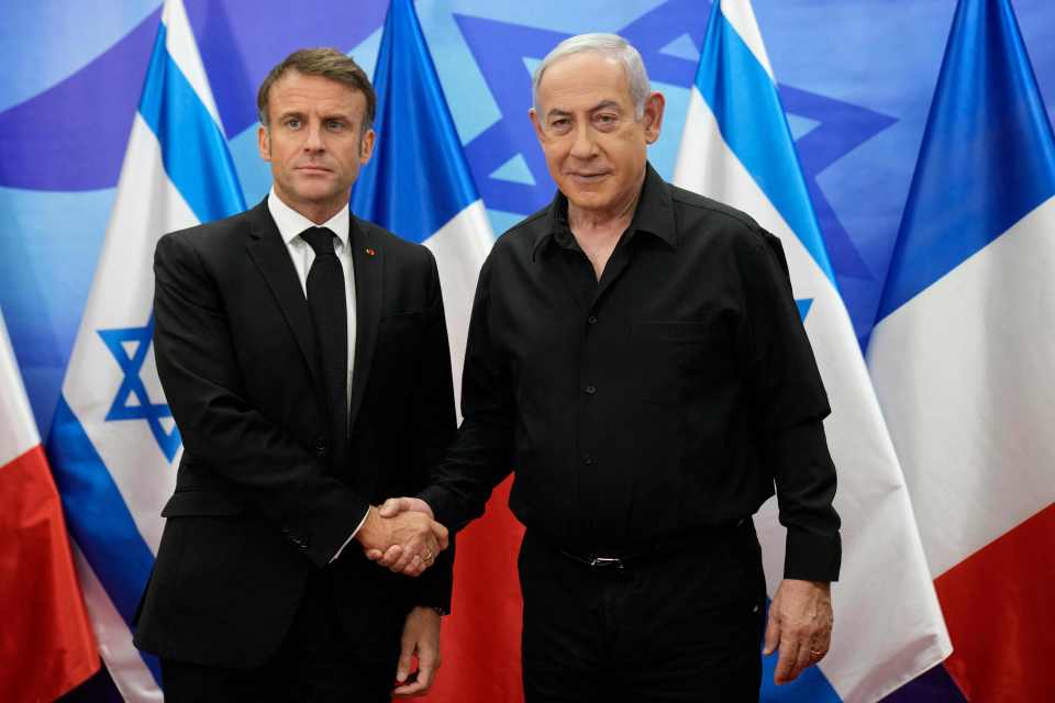 Emmanuel Macron with Benjamin Netanyahu on a solidarity trip to Israel