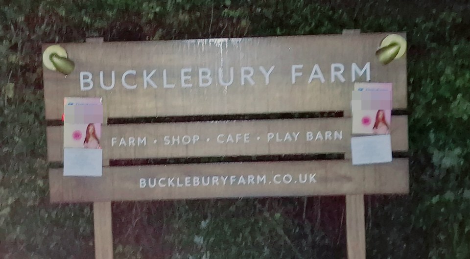 Posters were stuck to a sign for Bucklebury Farm, owned by Kate’s sister Pippa Middleton, 40, and her husband James Matthews, 48