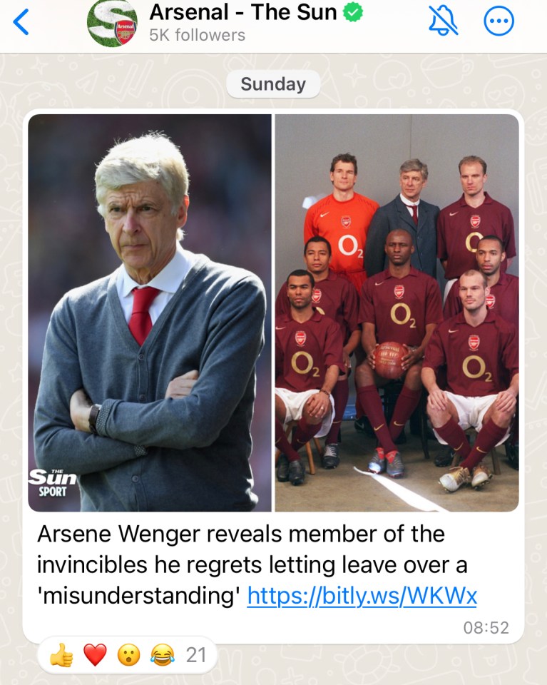 The Sun has launched an Arsenal WhatsApp Channel to keep fans in the loop