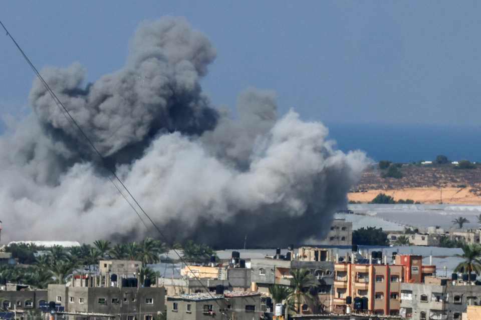 Smoke rises in the air above Gaza following Israeli bombings