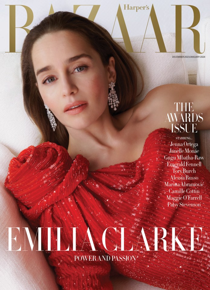 EMILIA CLARKE TO RECEIVE THE ACTRESS AWARD AT THE HARPERS BAZAAR WOMEN OF THE YEAR AWARDS 2023, ,  , , On Tuesday 7 November, Emilia Clarke will receive the Actress award at the Harpers Bazaar Women of the Year Awards 2023, held in partnership with Harry Winston., ,  , , Appearing on one of a suite of covers for Harpers Bazaars December/January issue, the star talks about overcoming personal trauma, her new independent film and taking inspiration from hard-working women., ,  , , TERMS OF USAGE:, , Run the front cover with the images at all times, Run a maximum of two images, plus the front cover, State that The December/January issue of Harpers Bazaar UK is on sale from 8 November, Credit the pictures as courtesy of Harpers Bazaar UK/ Betina du Toit, For online usage, include a link to the UK site: //www.harpersbazaar.com/uk/emiliaclarke, Ensure the images are not altered or cropped, Warrant there will be no derogatory, defamatory or negative reference made to Harpers Bazaar or anyone featured in the pictures, Images must only be used alongside the quotes in the press release and are not to be used out of context , Online media outlets to only use branded images