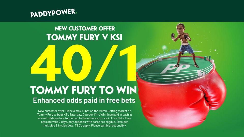 KSI vs Tommy Fury odds boost: Get Tommy Fury at 40/1 to win the fight with Paddy Power