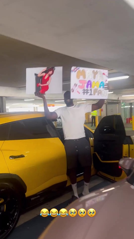 Maya Jama shared a clip of Stormzy holding a sign reading 'Maya Jama’s #1 fan' as he picked her up from the airport yesterday