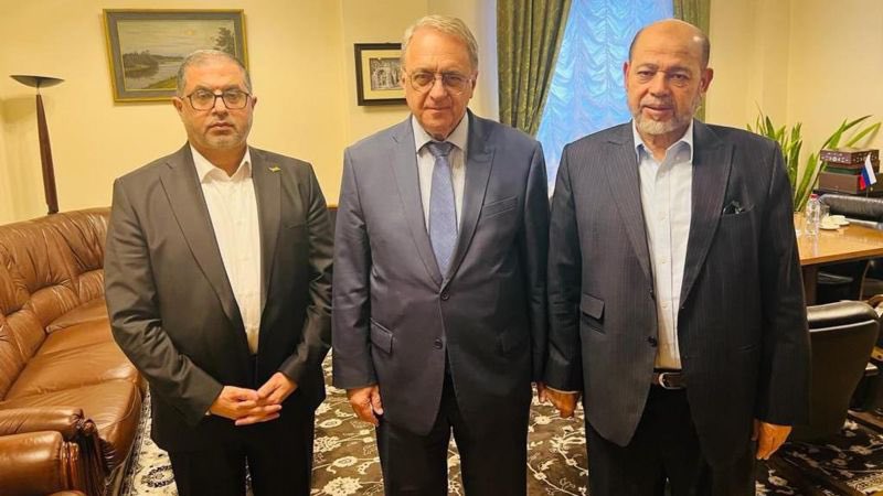 Iran’s Deputy Foreign Minister Ali Bagheri Kani, Russian Deputy Foreign Minister and  head of Hamas's international relations Mousa Abu Marzouk in Moscow