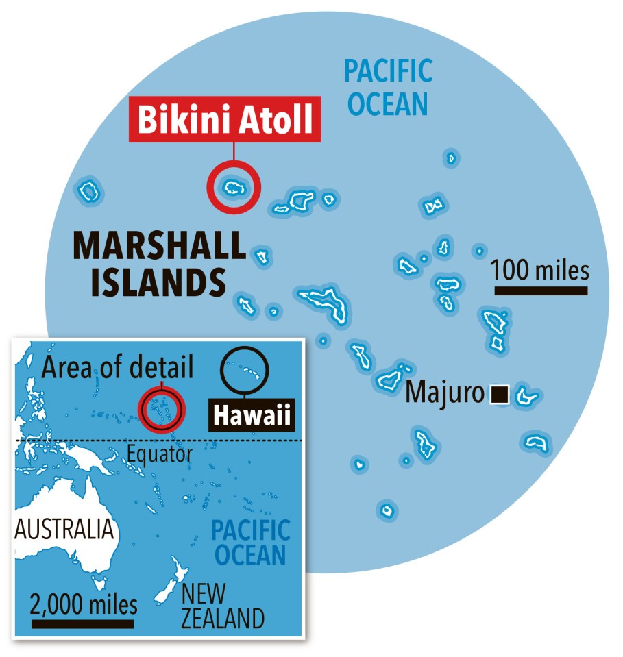 The Marshall Islands and Bikini Atoll on a map