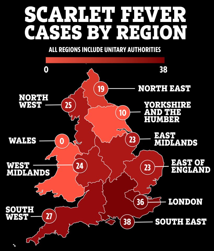 Where cases of scarlet fever have been recorded in the week up to October 15