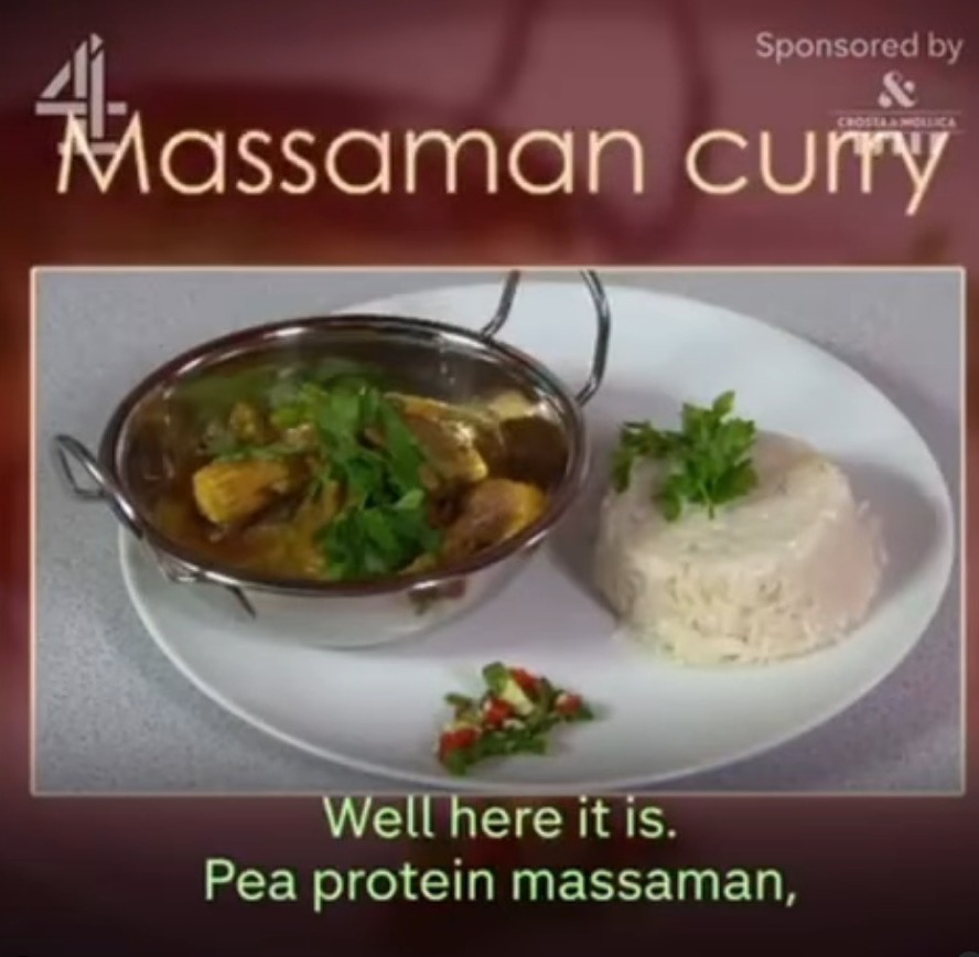 Russell Collins impressed with his vegan pea protein curry