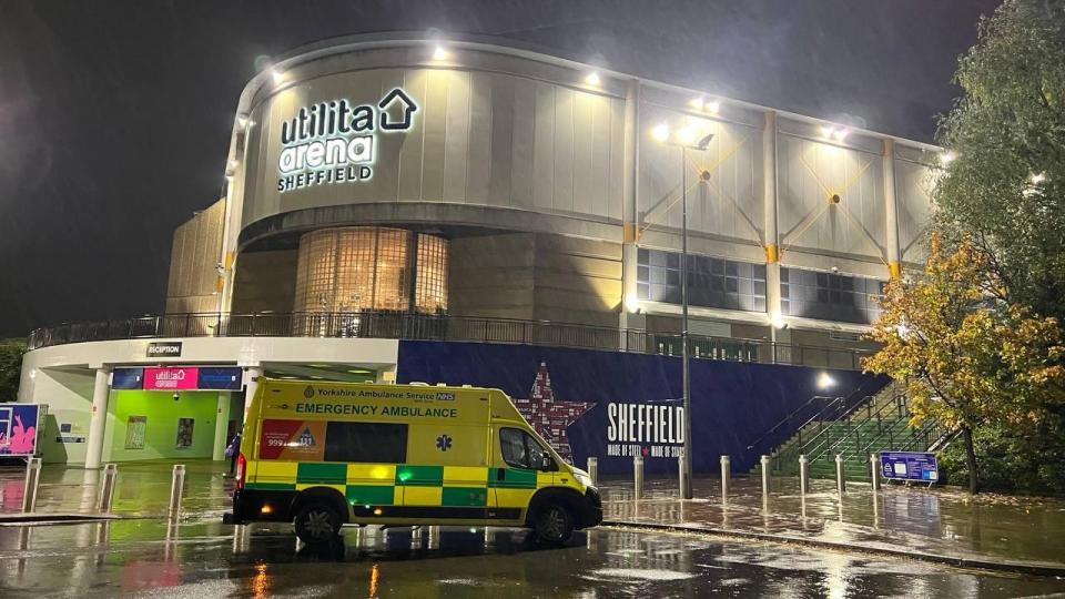 An ambulance outside the Utilita Arena in Sheffield on Saturday night