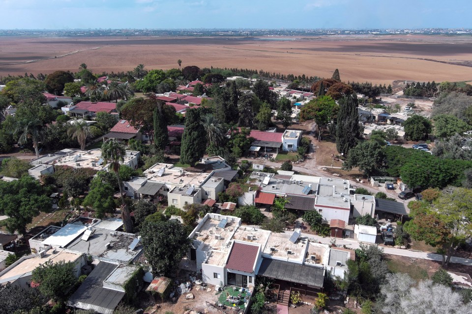 An aerial view shows Krar Aza after Israel was caught off guard