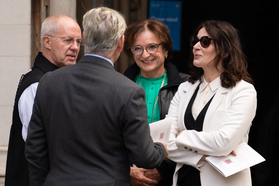 The Archbishop of Canterbury with Lawson's children, Dominic and Nigella, and Dominic's wide Rosa Monckton