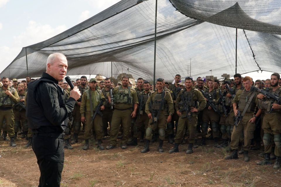 Israeli defence minister, Yoav Gallant, telling troops at the border: 'You see Gaza now…you will soon see it from the inside'