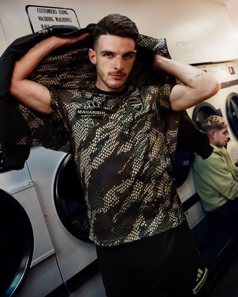 Declan Rice posed in a snakeskin effect top