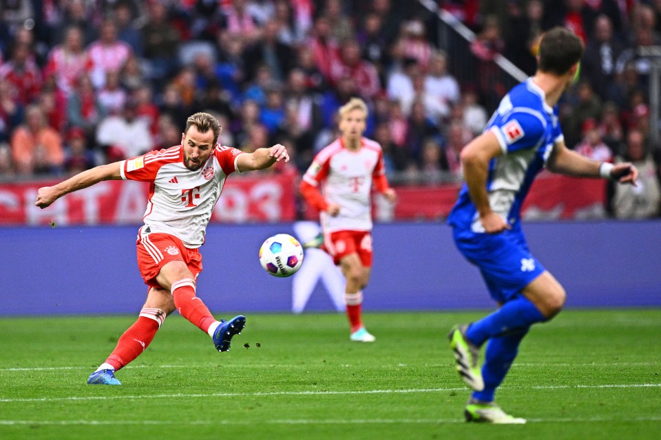 The England captain launches a shot from his own half