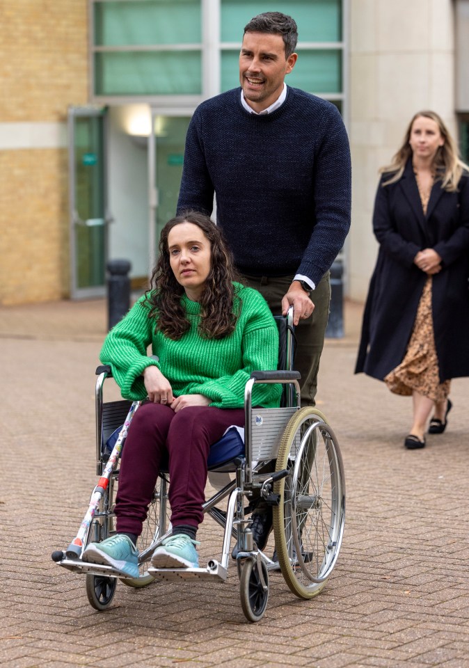 The mum, pictured outside court today with her husband Dan, has ongoing medical issues