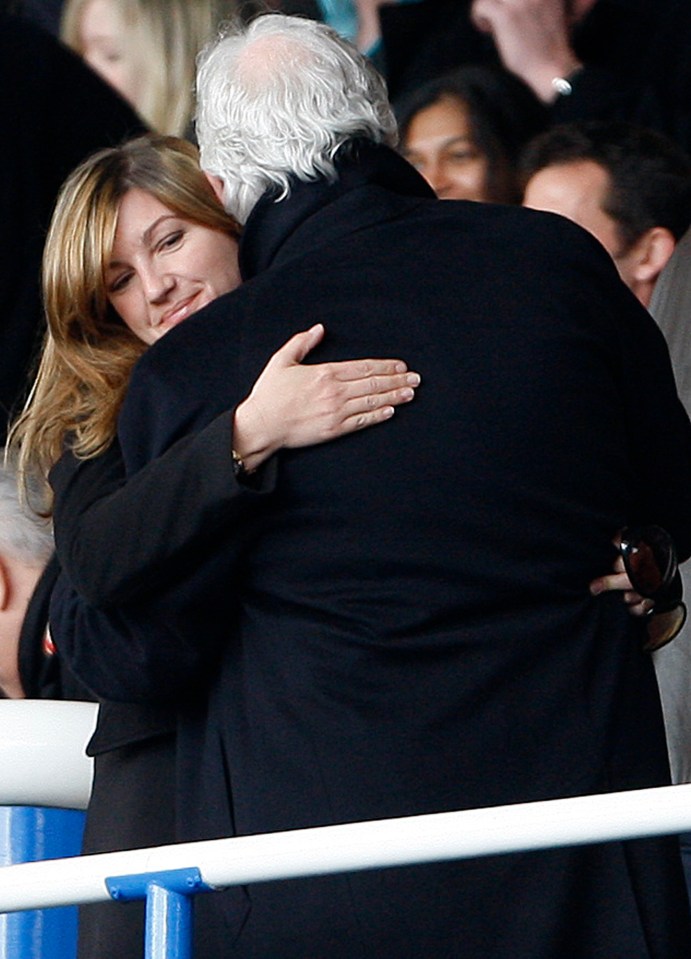 Karren Brady, who was managing director of Birmingham at the time, gives Bill Kenwright a hug before a Premier League match in 2008