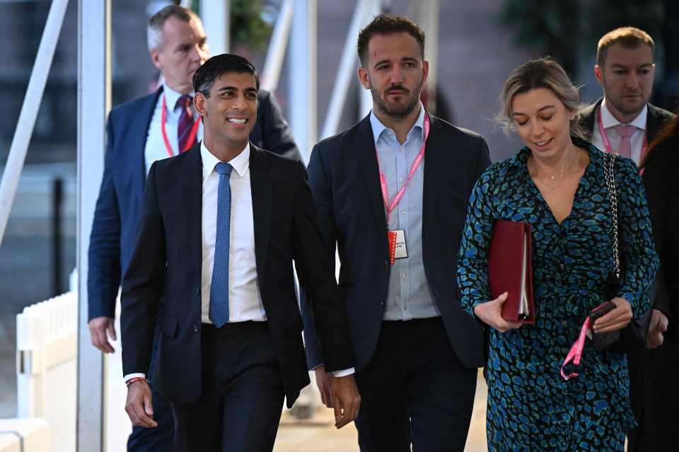 Rishi Sunak arrives with his team for day three of Tory Party Conference in Manchester