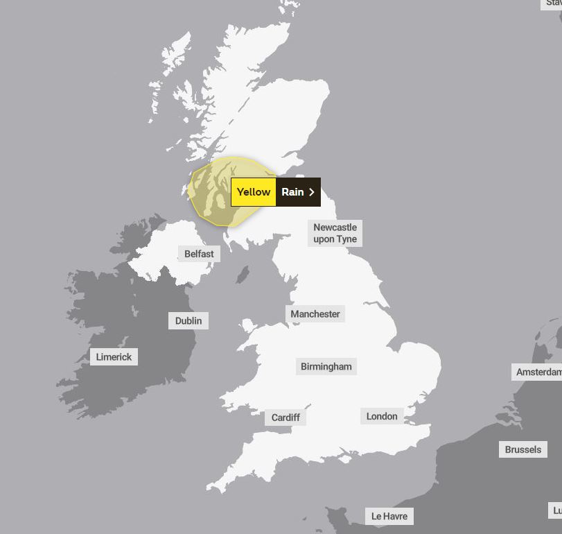 Brits have been warned they face three days worth of yellow weather warnings this week