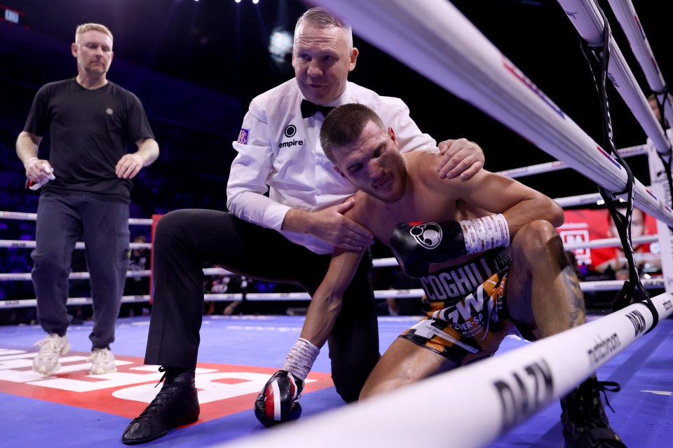 Coghill was knocked down four times in the fight as he suffered his first-ever defeat