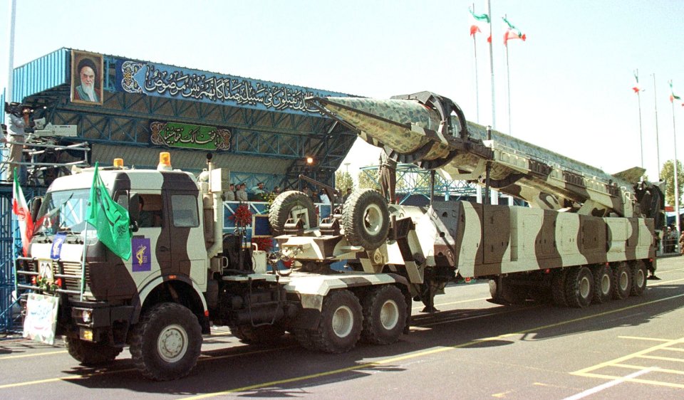 Long-range Shahab-3 missile is displayed during a military parade