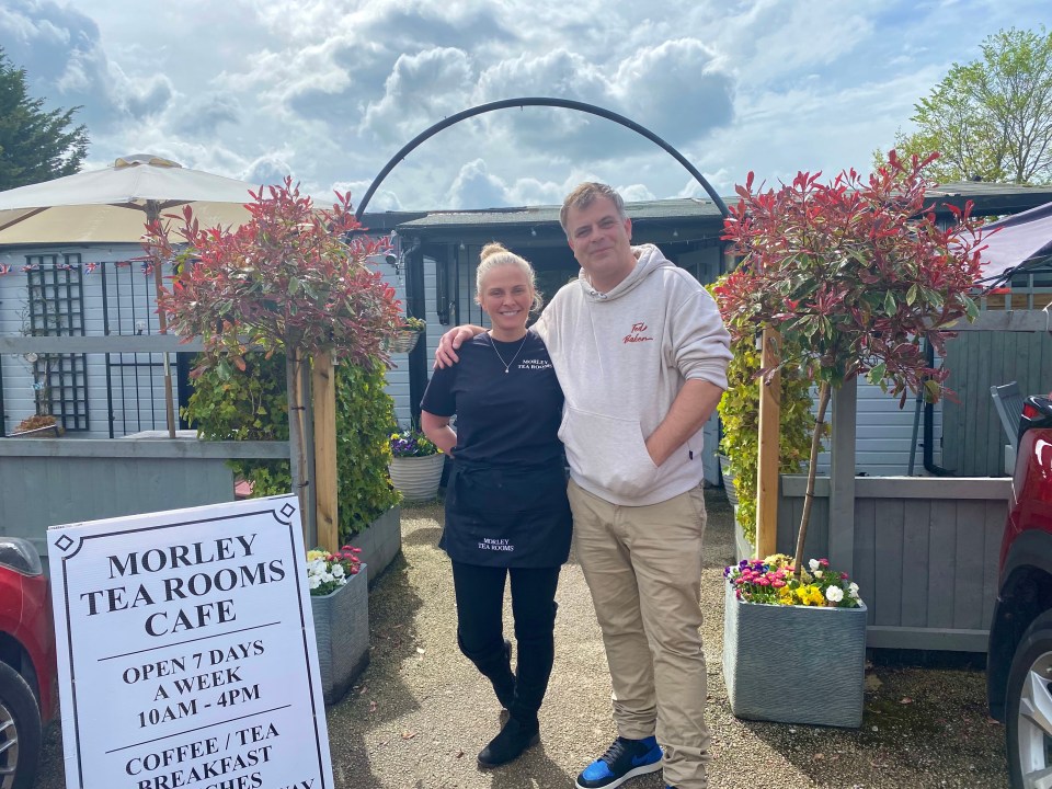 Coronation Street star Simon Gregson and wife Emma at their cafe in Cheshire