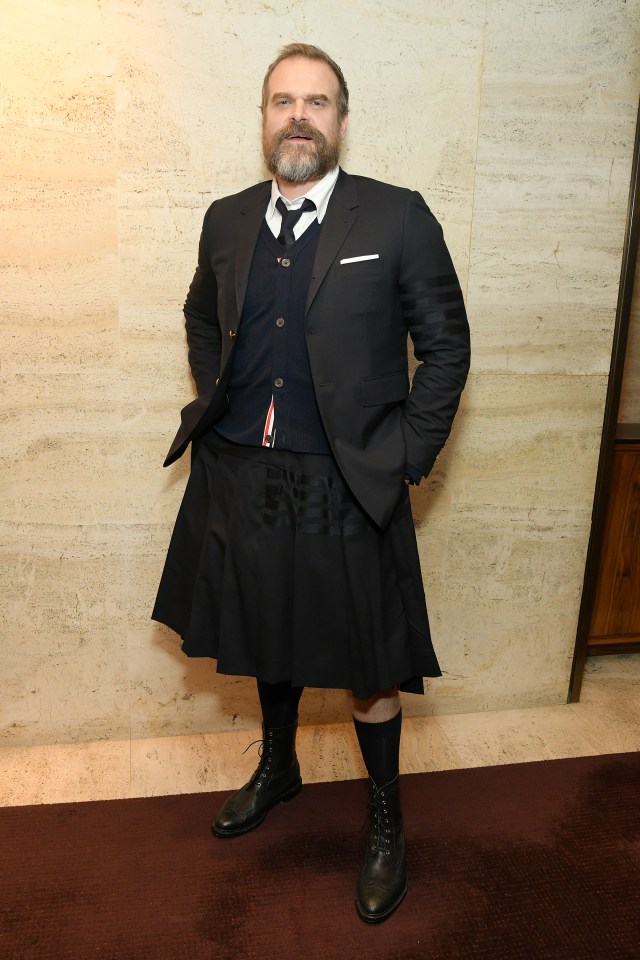 David Harbour wore a below-the-knee number to fashion brand Thom Browne’s 20th anniversary party