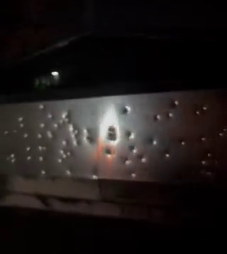 A video posted to X shows it riddled with dents from bullets