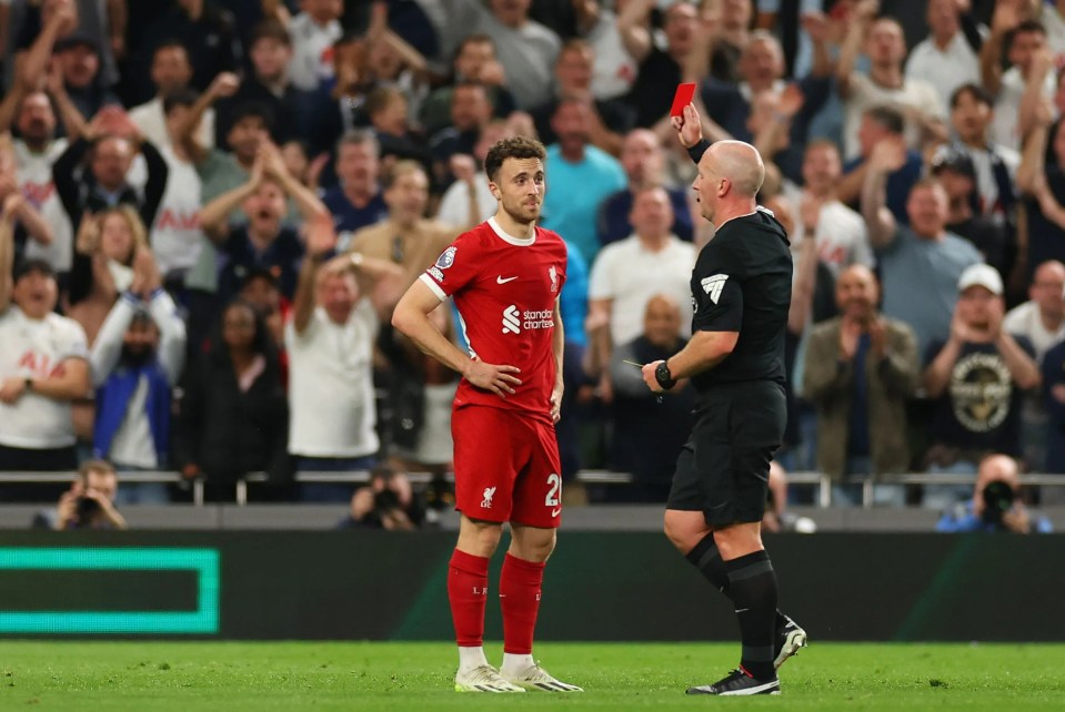 Diogo Jota was also sent off for the Reds