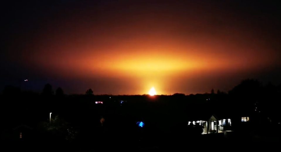 A huge explosion was heard and flames seen after lightning hit a waste plant through the night