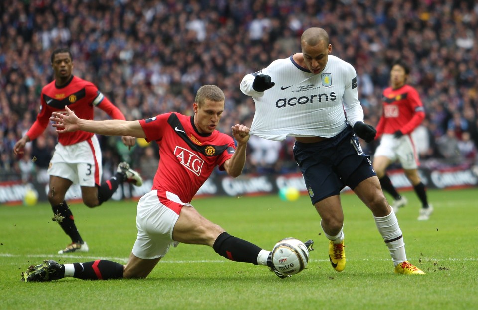 Nemanja Vidic avoided a red card for a foul on Agbonlahor