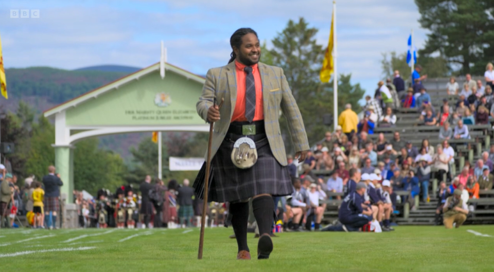 He dressed up for the occasion donning a signature Scottish kilt