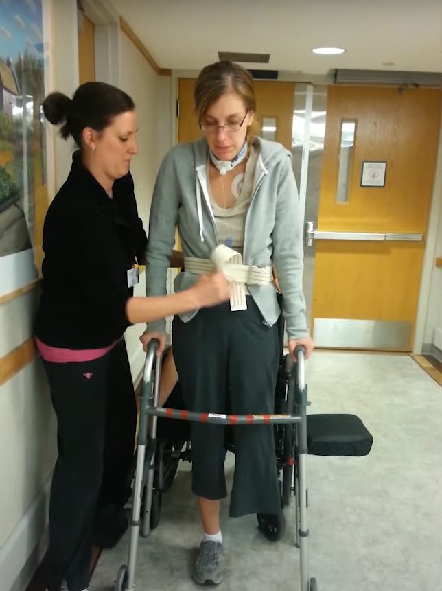 The then-33-year-old relearning to walk