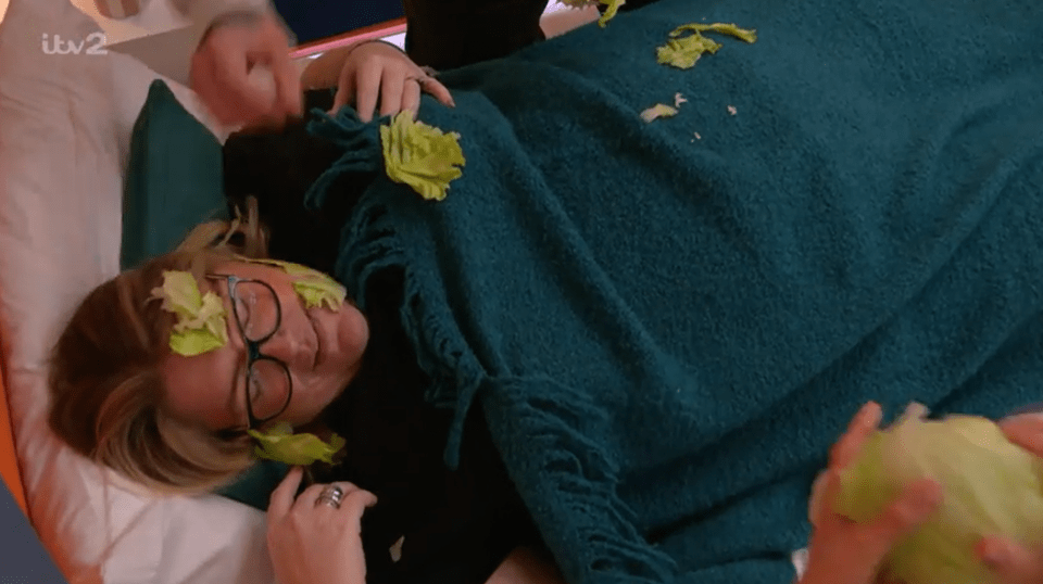 Kerry Riches was left covered in lettuce as she slept