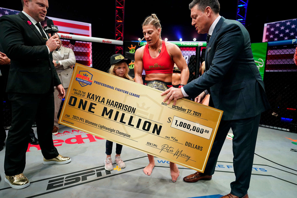 PFL star Kayla Harrison celebrates her $1m winnings