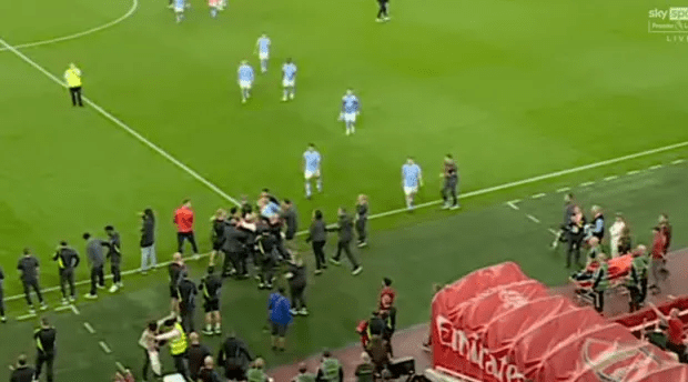 A melee began as players trudged off the pitch