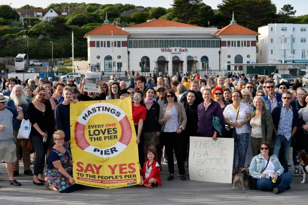 Hundreds of protestors had previously gathered to protect the pier