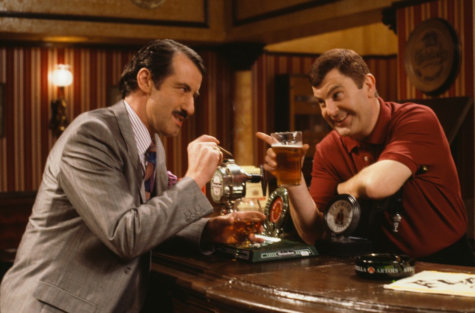 Actors John Challis (left) and Kenneth MacDonald in a pub scene from episode The Sky’s the Limit