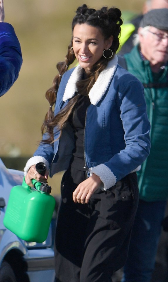 Michelle Keegan, 36, was spotted filming at a petrol station for Brassic's new season