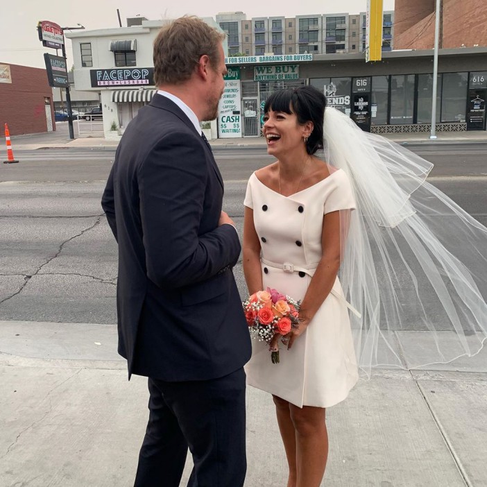 Lily Allen stuns in a 60s-inspired Dior dress as she marries Stranger Things star David Harbour in Las Vegas