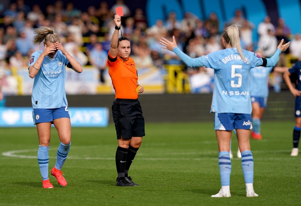 Alex Greenwood was sent off for time wasting against Chelsea