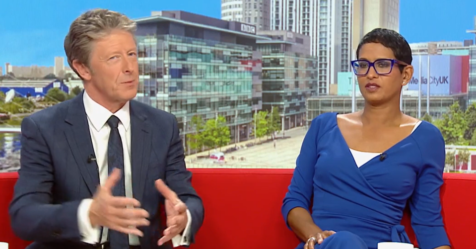 Charlie Stayt and Naga Munchetty on the BBC Breakfast sofa today