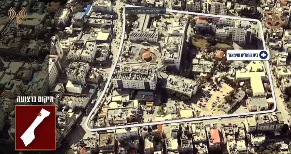 The Al Shifa hospital, pictured by the IDF to show where Hamas' underground HQ is apparently based